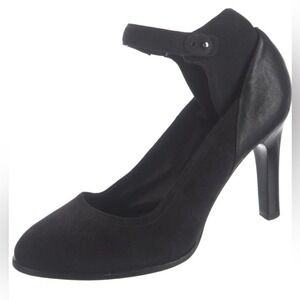Black Suede Ankle Strap Mary Jane Heels Womens Size